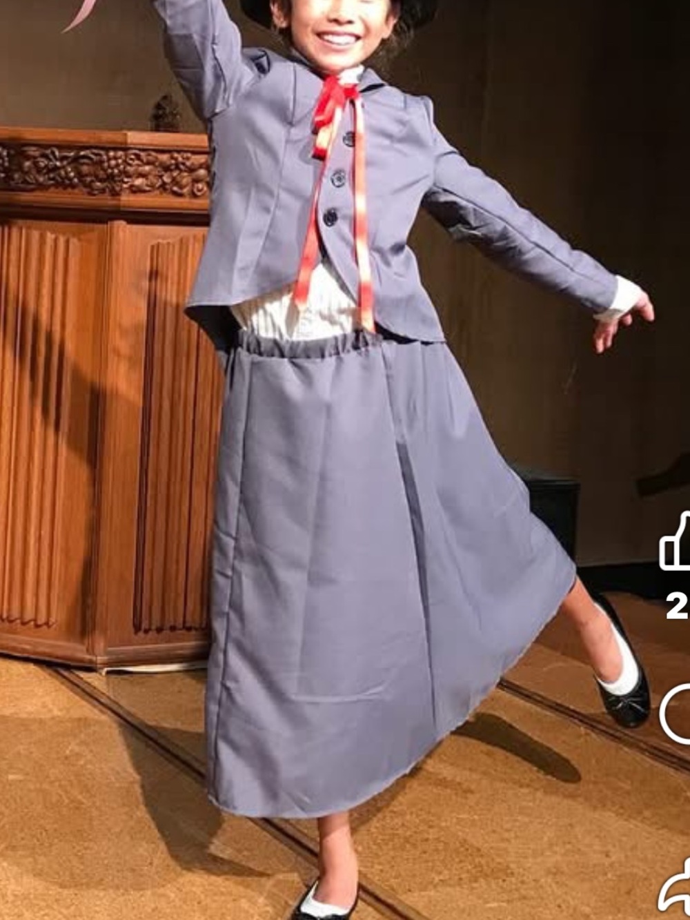 Gray Mary Poppins-Inspired Kids Costume with Hat